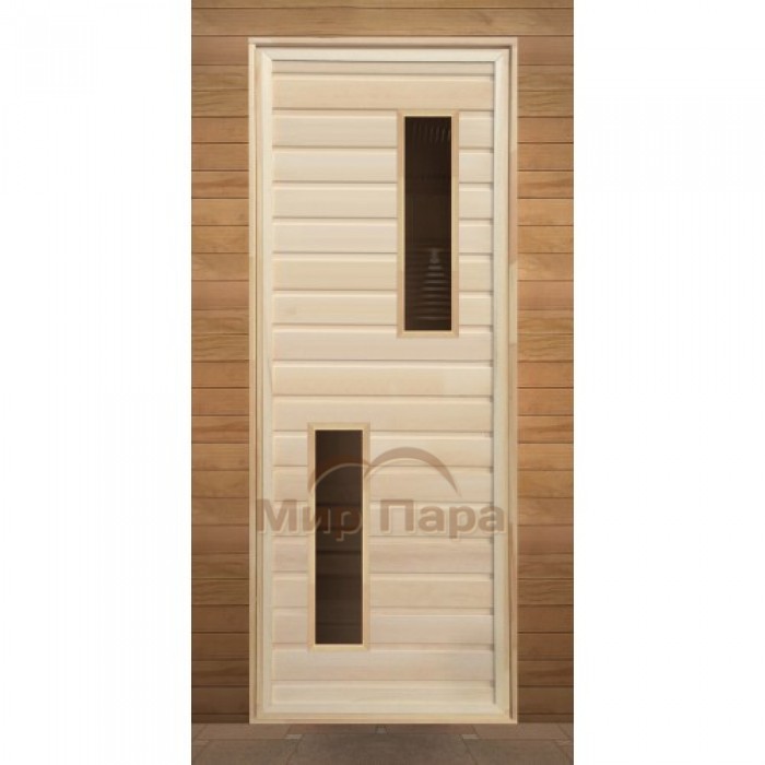Дверь 700x1900 Вагонка (2 стекла прямоугольных, коробка осина)